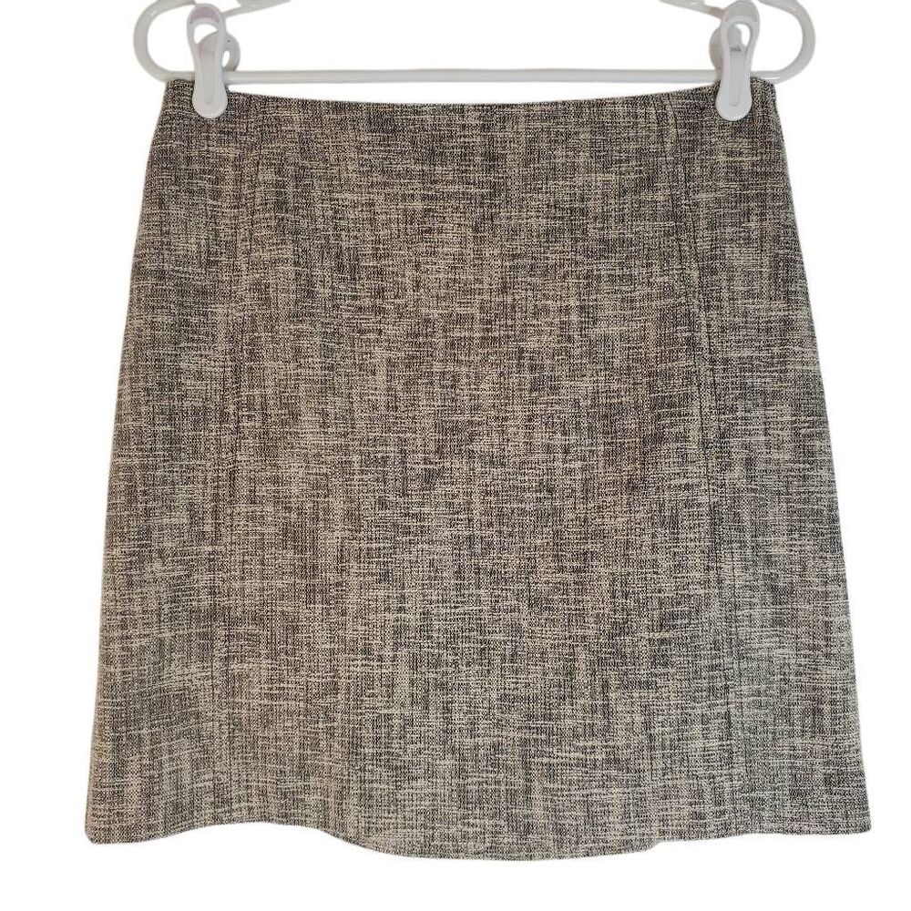 Ann Taylor LOFT Back Zip Flat Front Tweed Pencil Mini Skirt Taupe‎ Brown Size 4